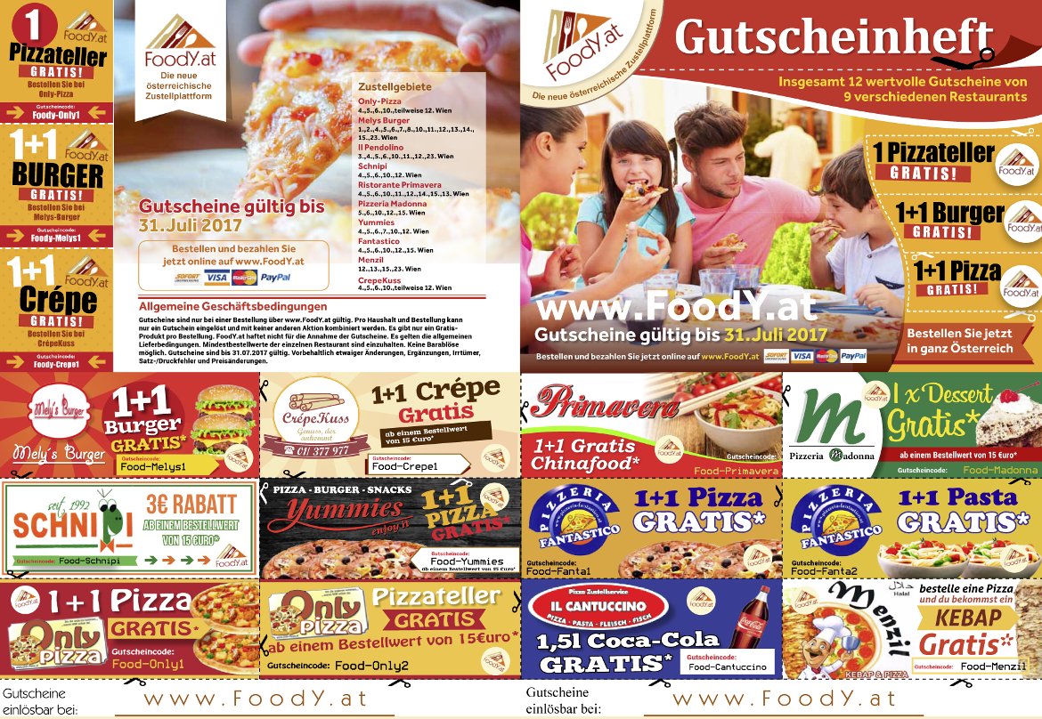 Restaurantübergreifendes Gutscheinheft von Foody.at mit Angeboten verschiedener Restaurants